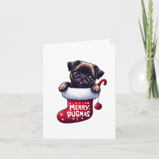 Julgkort för Cute "Merry Pugmas" Anteckningskort (Framsida)