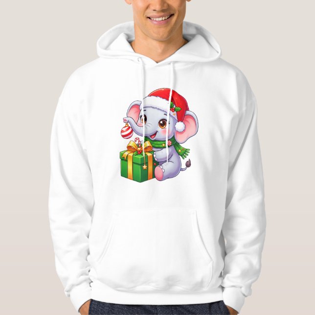 Julglad Elefant Julpresent Hoodie (Framsida)