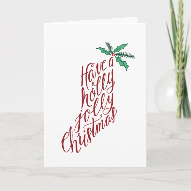 Julglad julstrumpa handritad  helgkort (Framsida)