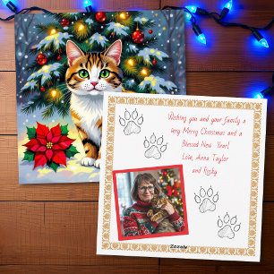 Julglad katt och julstjärna Personlig julkort