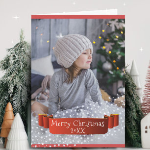 Julglad röd banderoll God Jul Foto Helgkort