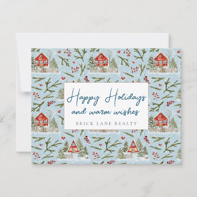 Julglad stuga God Jul Fastighetsförmedling Julkort (Framsida)