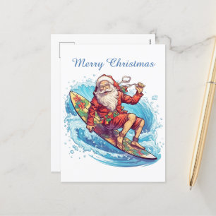 Julglad surfande jultomte lägg till text helg vykort