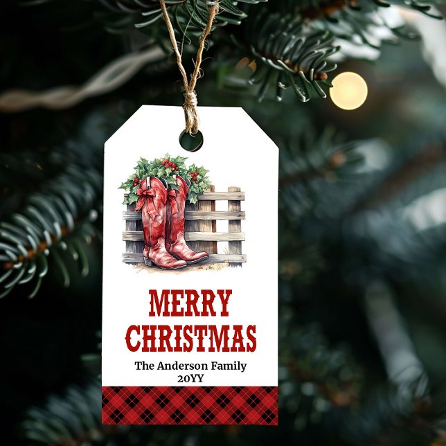 Julglad Yeehaw cowboy julpresenttagg design Presentetikett (Yuletide Yeehaw cowboy Christmas gift tag design)