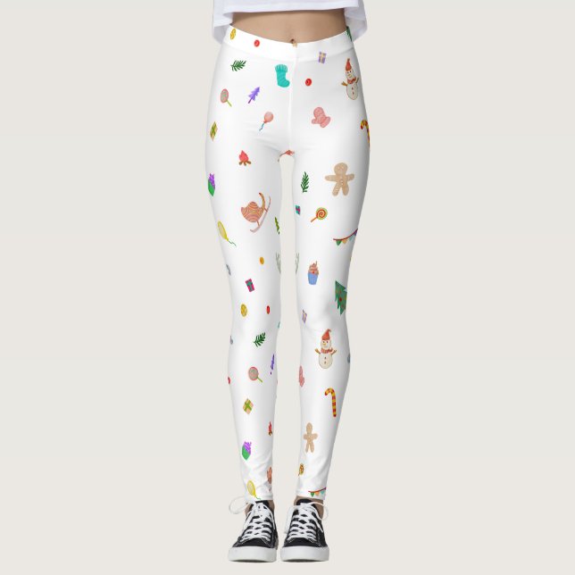 Julglada julklänningsbyxor för kvinnor leggings (Framsida)