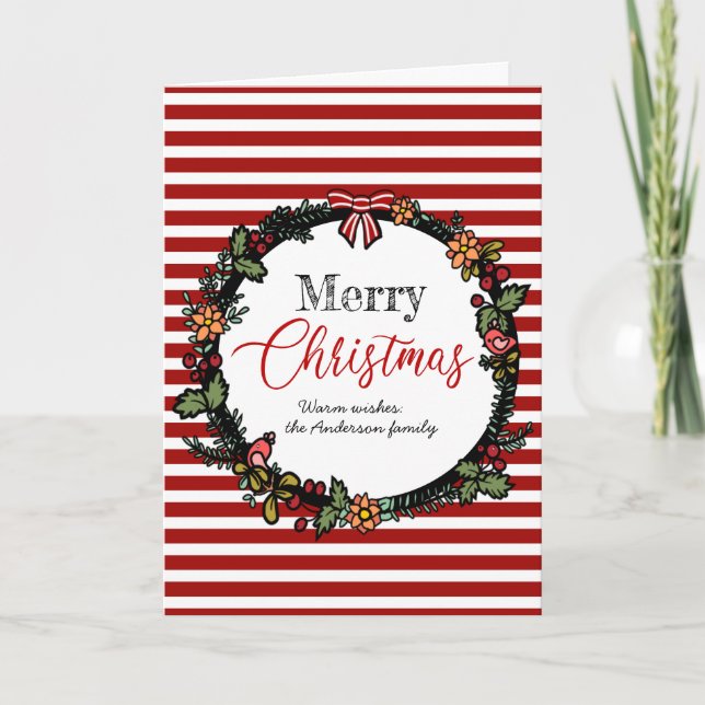 Julglada röda ränder Julkrans God Jul  Kort (Framsida)