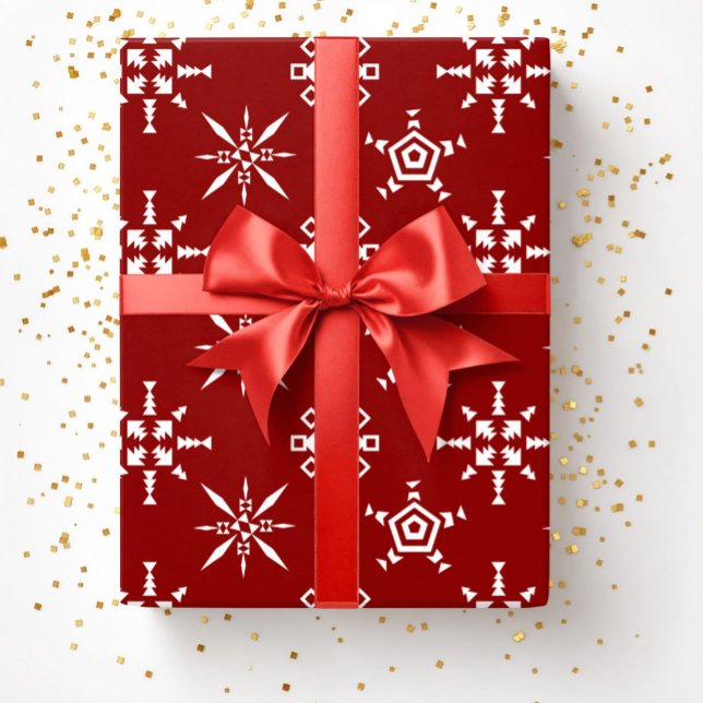 Julglada röda snöflingor jul presentpapper (Festive Red Snowflakes Christmas Wrapping Paper)