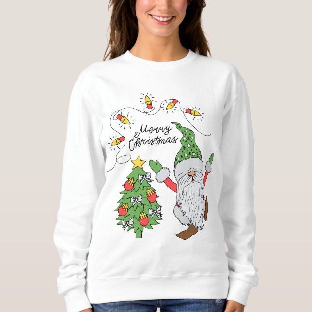 Julglada Tomte Ljus och Träd T Shirt (Framsida)