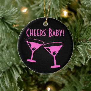 Julglädje baby Neon rosa cocktailglas Julgransprydnad Keramik