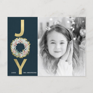 JULGLÄDJE Krans Guld Folie Modernt Foto Helg Vykort
