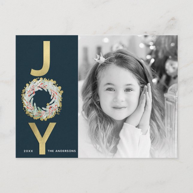 JULGLÄDJE Krans Guld Folie Modernt Foto Helg Vykort (Framsida)