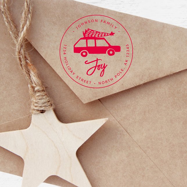 Julglädje Minimalistisk Illustration Jul  Självfärgande Stämpel (Joy Car Minimalistic Illustration Christmas Self-inking Stamp)