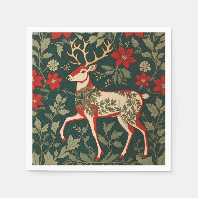 Julglädje Ren William Morris Inspirerad Pappersservett (Framsidan)