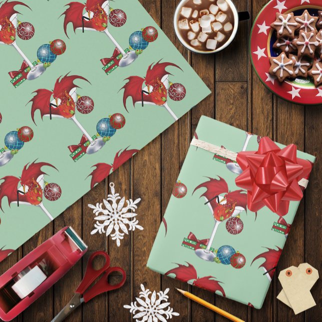 Julglädje Röd Drakcocktail Glädje Presentpapper (Skapare uppladdad)