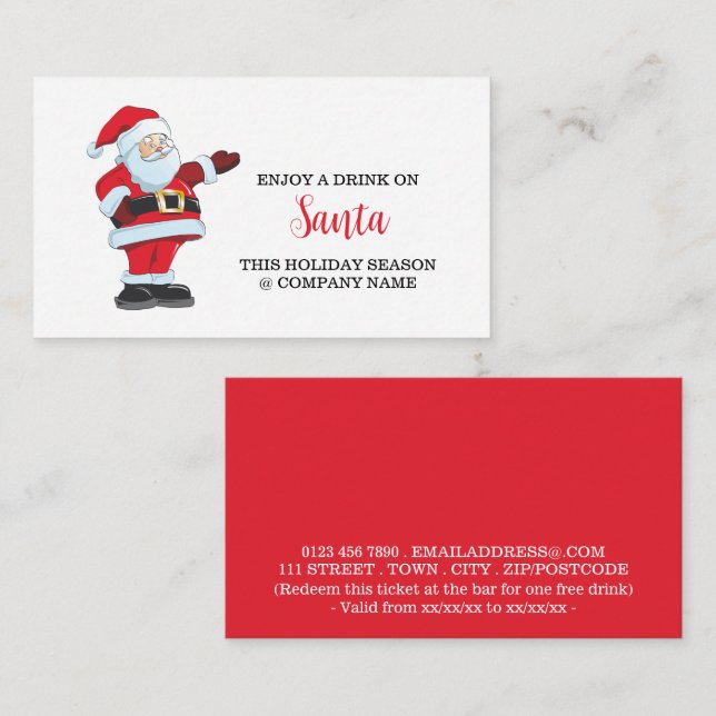 Julglädje - Tomte - Drinkbiljett Tilläggskort (Fram/baksida)