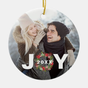 Julglädjen med andedräkt och årfoto julgransprydnad keramik