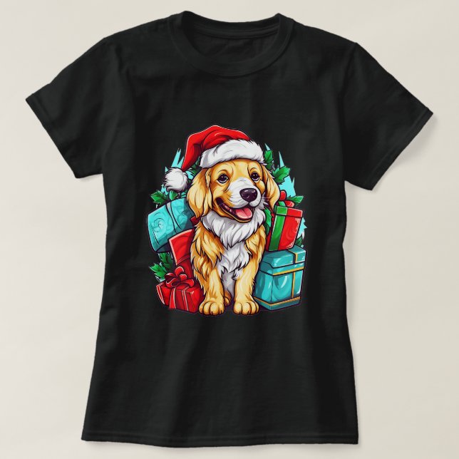 Julglädjen med Golden Retrivers Festive Hund L T Shirt (Design framsida)
