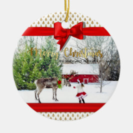 Julglädjen och fredsfoto julgransprydnad keramik