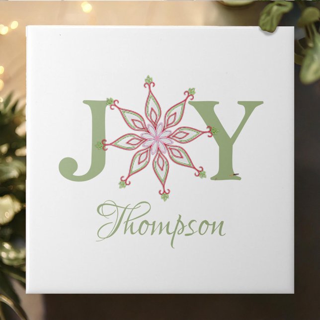 Julglädjen, röd och Grönt, Personlig Kakelplatta (Christmas Joy custom ceramic tile.)