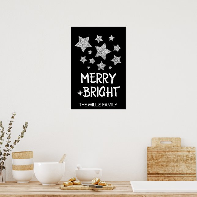 Julglans Stjärnor Glad jul Familjenamn  Poster (Kök)