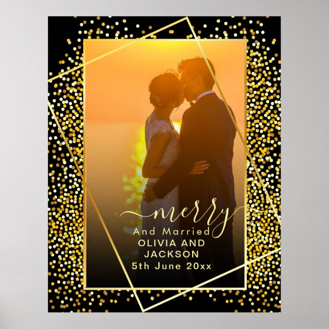 Julglas, gift och merry, Guld Glitter, julklapp Poster (Framsidan)