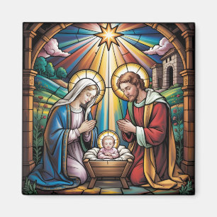 Julglasfönstkonst – Heliga Familjen jul Magnet