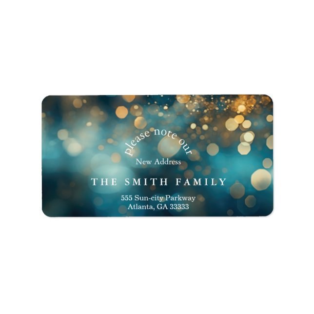 Julglitter Bokeh Ny adress  Adressetikett (Framsidan)