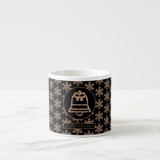 Julglöggklockor Snöflingor Svarta och Guld Espressomugg (Framsidan)