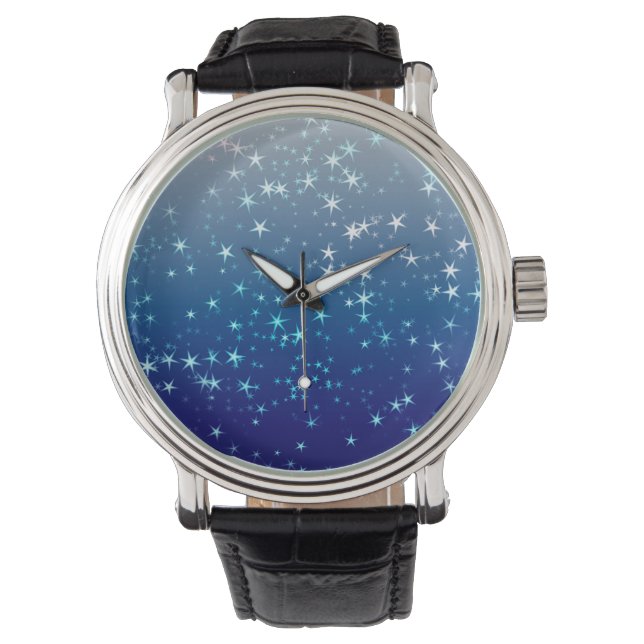 Julgnistande Stjärnor Blå Himmel Armbandsur (Framsida)