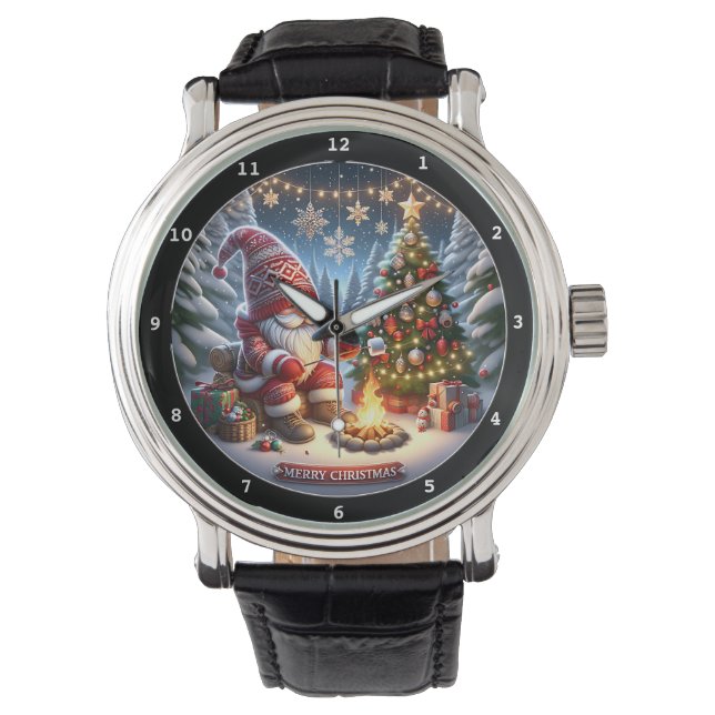 Julgnom lägereld Träd Armbandsur (Framsida)