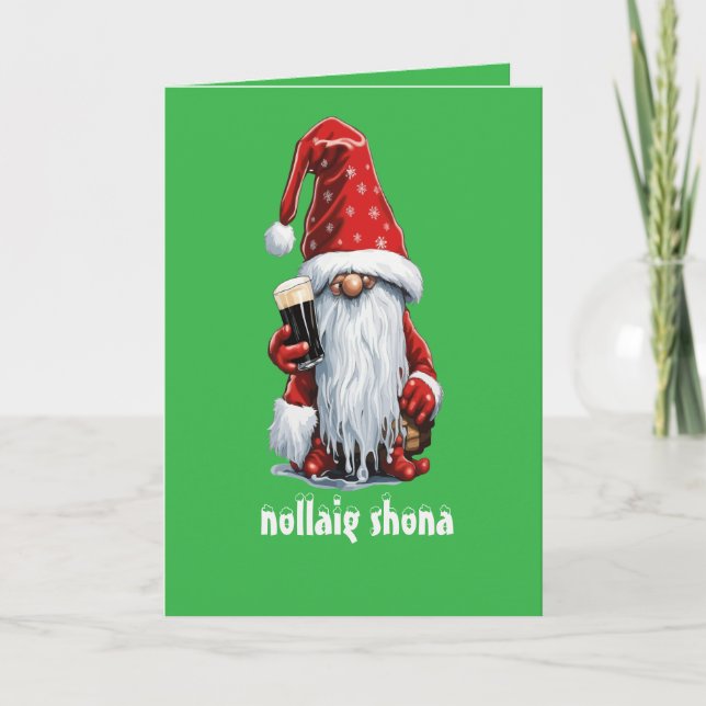 Julgnom som håller ett glas irländsk torr stout kort (Framsida)