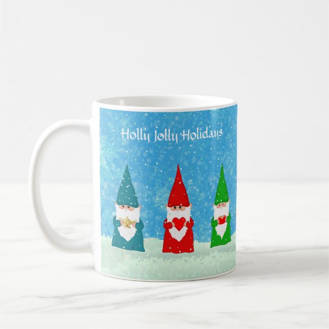 Julgnomar i färgglada klänningar & snö kaffemugg (Vänster)