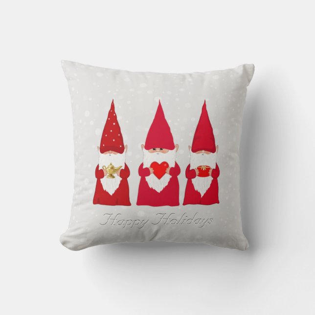 Julgnomar på ljust silvergrå kudde (Framsida)