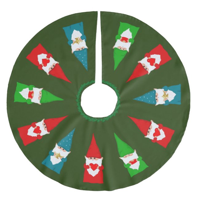 Julgnomar på skogsgrön julgransmatta borstad polyester (Framsidan)