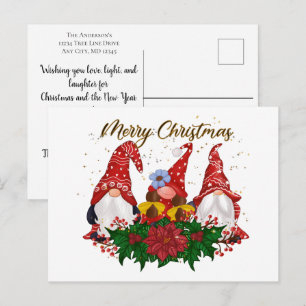 Julgnomar Poinsettia Trendig jul Vykort