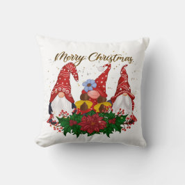Julgnomar Poinsettia Whimsical Woodland Kudde