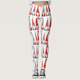 Julgnomar Röd Grå Högtidligt Mönster Leggings