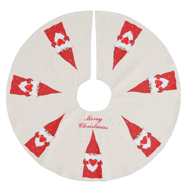 Julgnomar & snöflingor på elfenben julgransmatta borstad polyester (Framsidan)