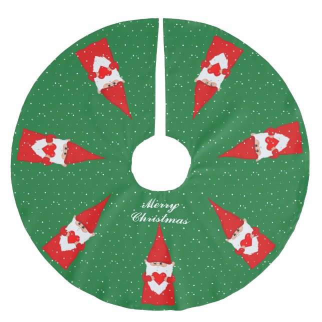 Julgnomar & snöflingor på grönt julgransmatta borstad polyester (Framsidan)