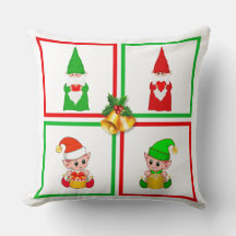 Julgnomar & tomtar på vit, grön & röd