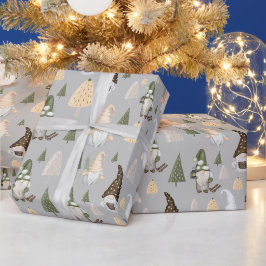 Julgnomar Vinter Grå Inpackningspapper Presentpapper