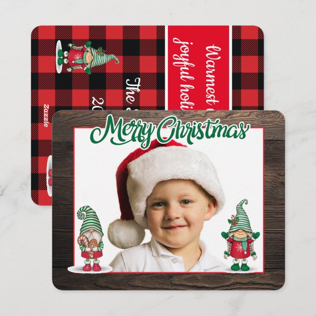 Julgnomer (lägg till ditt foto)-helgdag julkort (Fram/baksida)