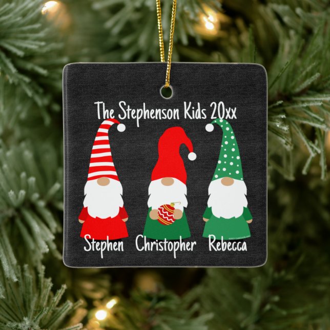 Julgnomes Cute Family 3 Kids Helgdag Julgransprydnad Keramik (Träd)