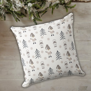 Julgnomes Träd Lanternes och Snöflingor Kudde