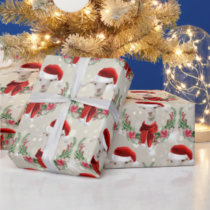 Julgoat Kid i Santa Hat och Scarf Guld Presentpapper