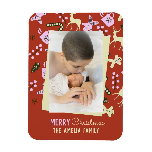 Julgodis Holiday Julfirande Familjefoto   Magnet (Vertikal)