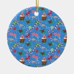 Julgodis, julklapp och kaka julgransprydnad keramik