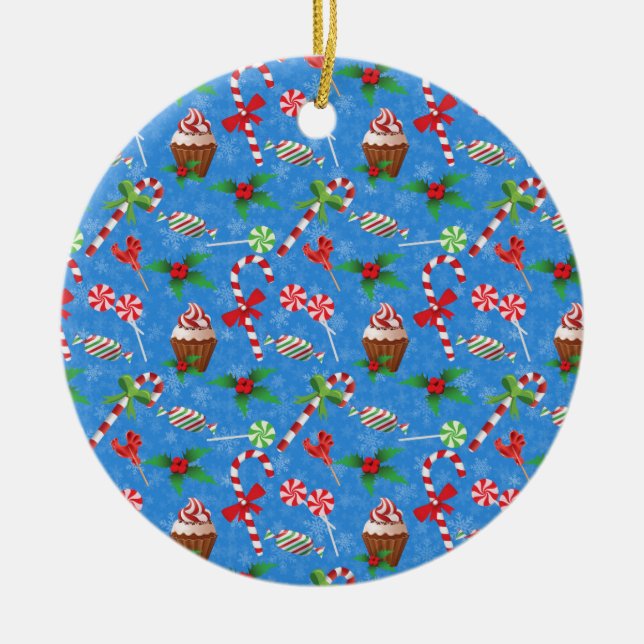 Julgodis, julklapp och kaka julgransprydnad keramik (Framsidan)