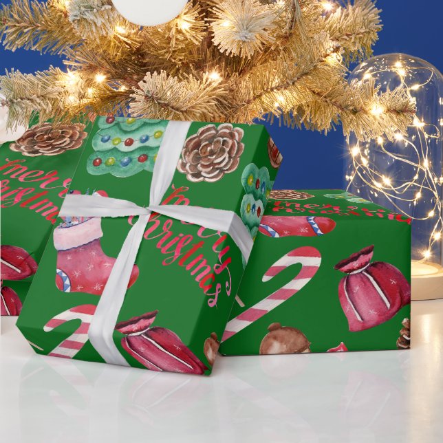 Julgodis och dekorationer Grön  Presentpapper (Helgdagar)