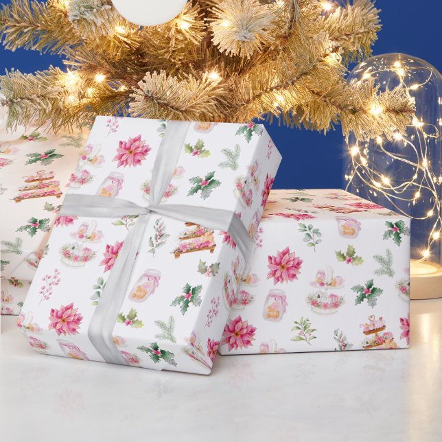 Julgodis och lövverk rosa presentpapper (Helgdagar)